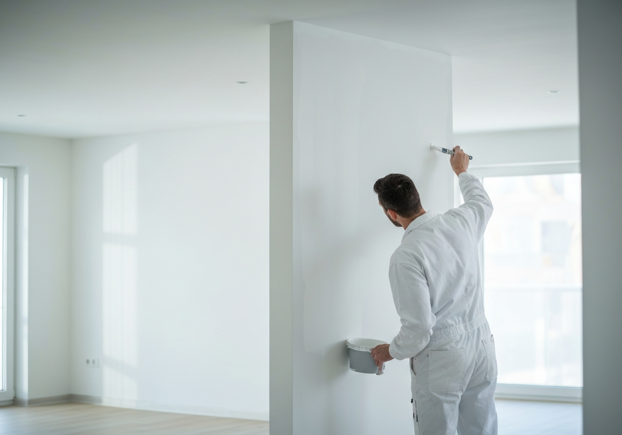 Professional painter applying interior wall coat